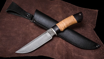 Фото ножа Восточный из стали ХВ5 — 205, сталь хв5, притин мельхиор, береста граб